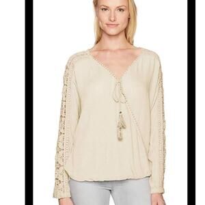 Skylar & Jade Cream Wrap Blouse with Lace size S Long Sleeve Boho Lightweight